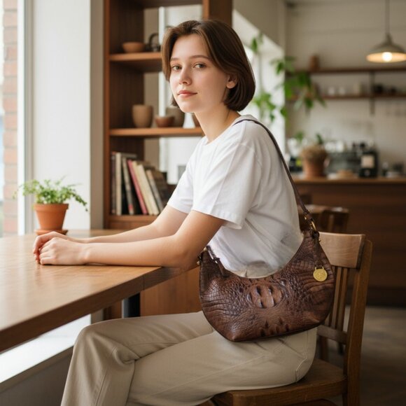 Brahmin Crocodile Cashew Melbourne Leather Shoulder Bag - Picture 3 of 11